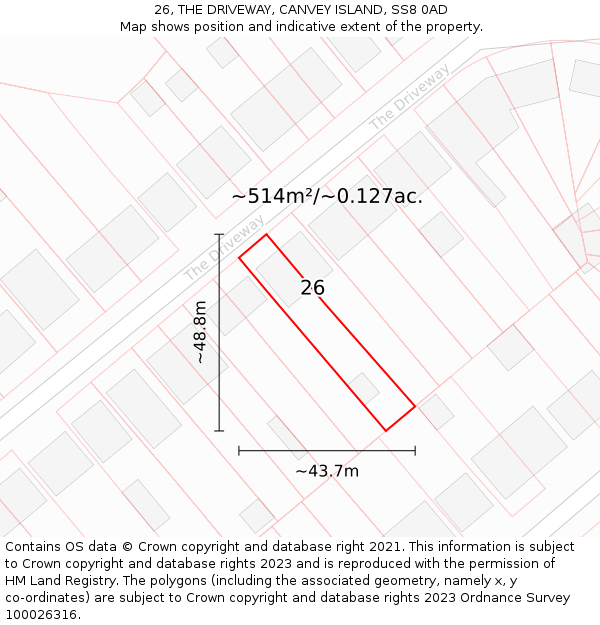 26, THE DRIVEWAY, CANVEY ISLAND, SS8 0AD: Plot and title map