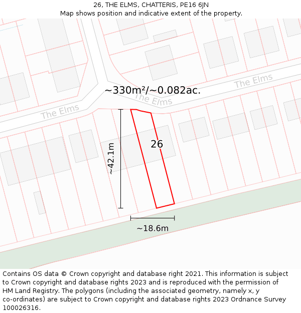 26, THE ELMS, CHATTERIS, PE16 6JN: Plot and title map
