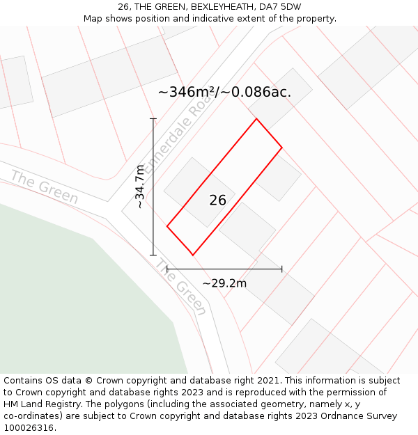 26, THE GREEN, BEXLEYHEATH, DA7 5DW: Plot and title map