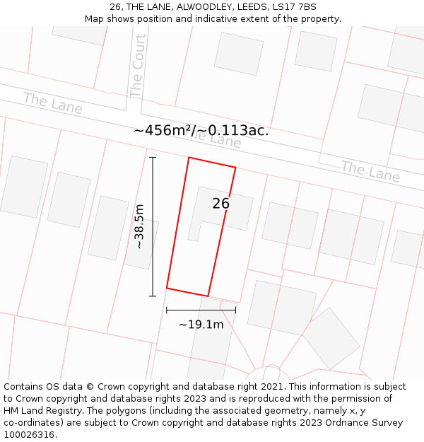 26, THE LANE, ALWOODLEY, LEEDS, LS17 7BS: Plot and title map