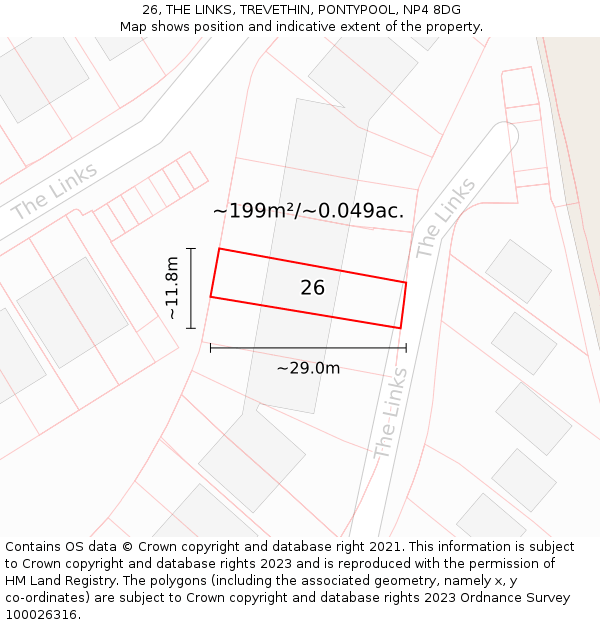 26, THE LINKS, TREVETHIN, PONTYPOOL, NP4 8DG: Plot and title map