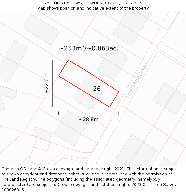 26, THE MEADOWS, HOWDEN, GOOLE, DN14 7DX: Plot and title map