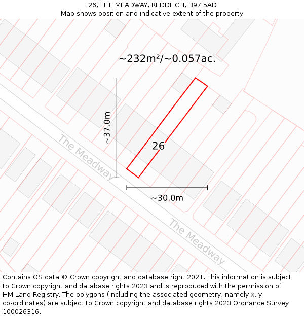 26, THE MEADWAY, REDDITCH, B97 5AD: Plot and title map