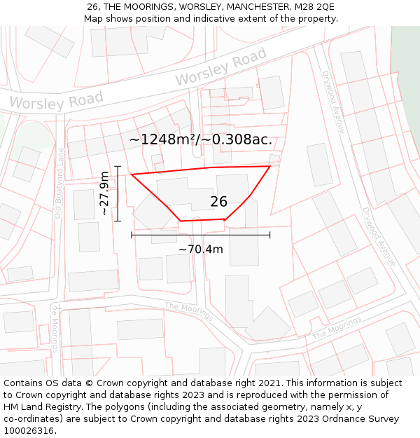 26, THE MOORINGS, WORSLEY, MANCHESTER, M28 2QE: Plot and title map