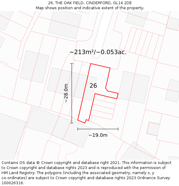 26, THE OAK FIELD, CINDERFORD, GL14 2DE: Plot and title map