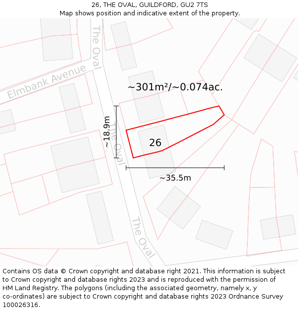26, THE OVAL, GUILDFORD, GU2 7TS: Plot and title map