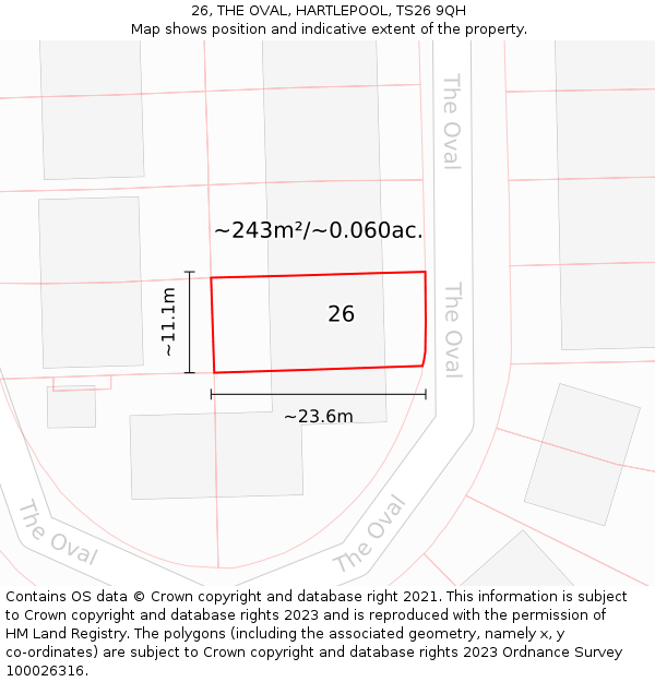 26, THE OVAL, HARTLEPOOL, TS26 9QH: Plot and title map
