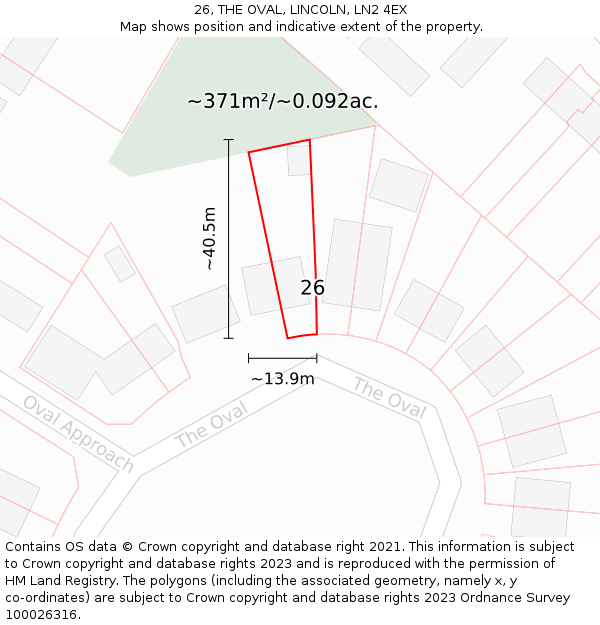 26, THE OVAL, LINCOLN, LN2 4EX: Plot and title map