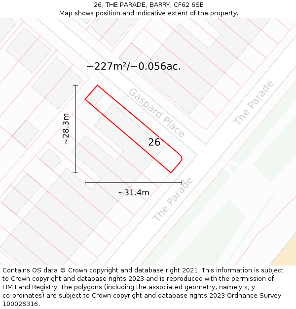 26, THE PARADE, BARRY, CF62 6SE: Plot and title map