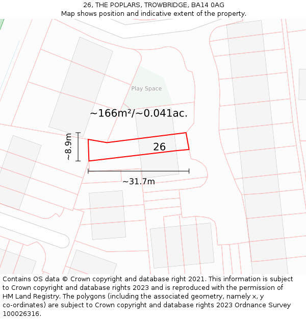 26, THE POPLARS, TROWBRIDGE, BA14 0AG: Plot and title map
