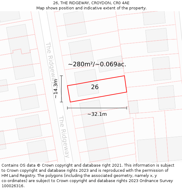 26, THE RIDGEWAY, CROYDON, CR0 4AE: Plot and title map
