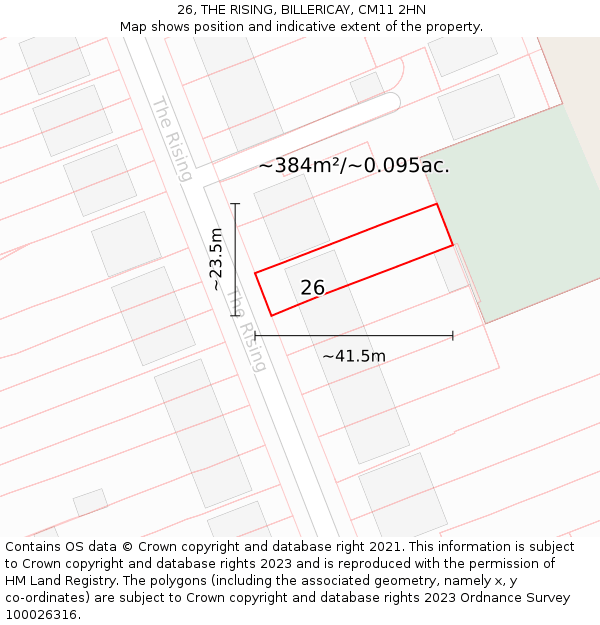 26, THE RISING, BILLERICAY, CM11 2HN: Plot and title map