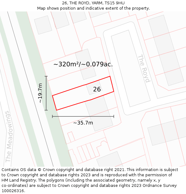 26, THE ROYD, YARM, TS15 9HU: Plot and title map