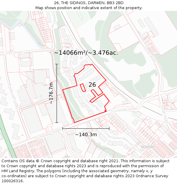 26, THE SIDINGS, DARWEN, BB3 2BD: Plot and title map