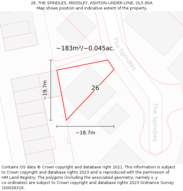 26, THE SPINDLES, MOSSLEY, ASHTON-UNDER-LYNE, OL5 9SA: Plot and title map