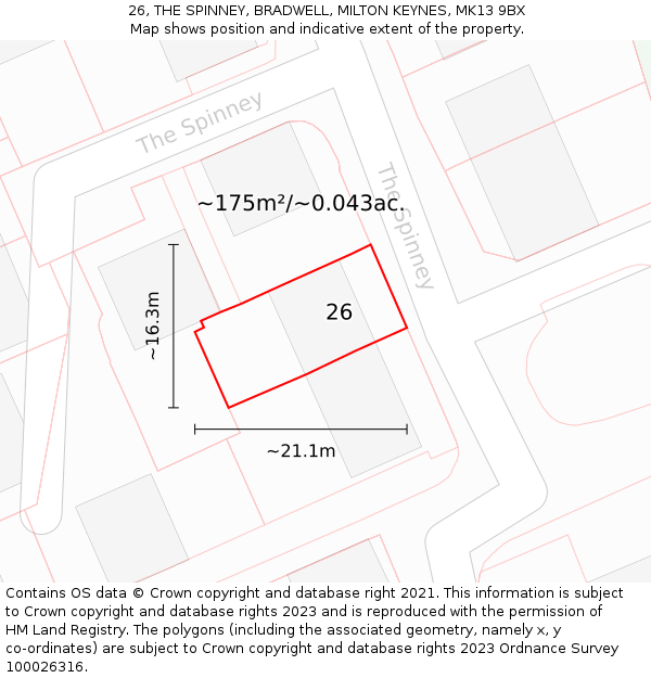 26, THE SPINNEY, BRADWELL, MILTON KEYNES, MK13 9BX: Plot and title map