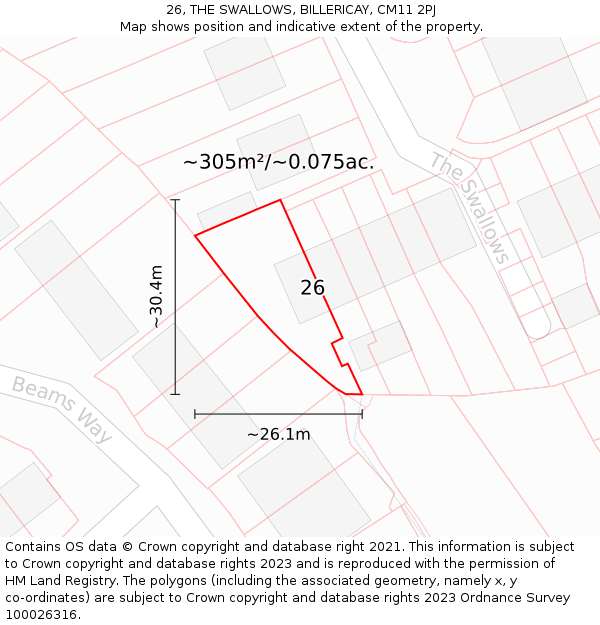 26, THE SWALLOWS, BILLERICAY, CM11 2PJ: Plot and title map