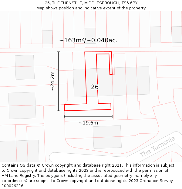 26, THE TURNSTILE, MIDDLESBROUGH, TS5 6BY: Plot and title map