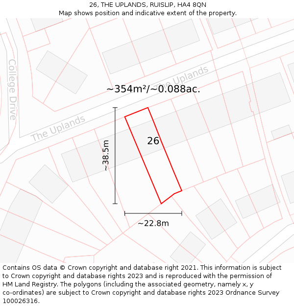 26, THE UPLANDS, RUISLIP, HA4 8QN: Plot and title map