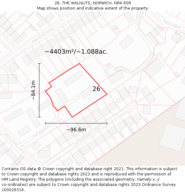 26, THE WALNUTS, NORWICH, NR4 6SR: Plot and title map