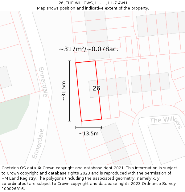26, THE WILLOWS, HULL, HU7 4WH: Plot and title map