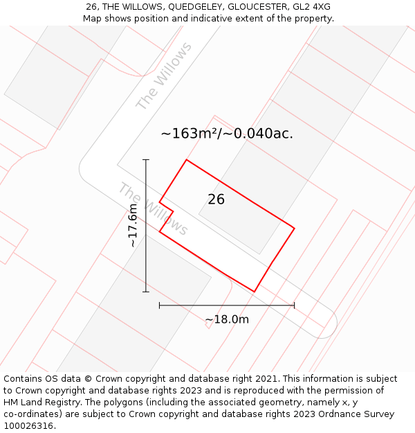 26, THE WILLOWS, QUEDGELEY, GLOUCESTER, GL2 4XG: Plot and title map