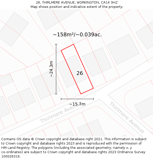26, THIRLMERE AVENUE, WORKINGTON, CA14 3HZ: Plot and title map