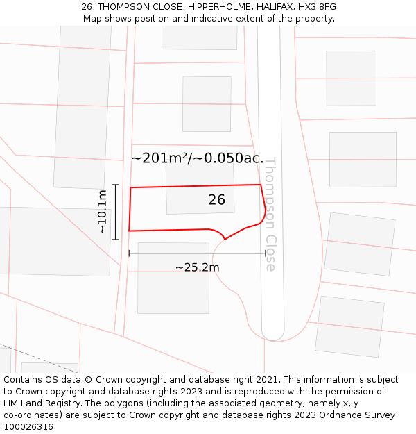 26, THOMPSON CLOSE, HIPPERHOLME, HALIFAX, HX3 8FG: Plot and title map