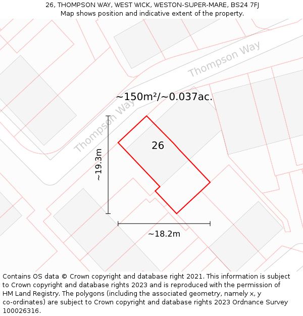 26, THOMPSON WAY, WEST WICK, WESTON-SUPER-MARE, BS24 7FJ: Plot and title map