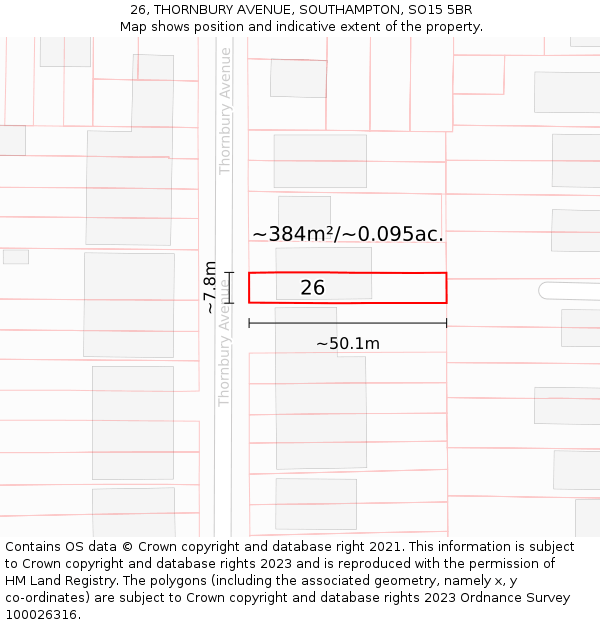 26, THORNBURY AVENUE, SOUTHAMPTON, SO15 5BR: Plot and title map