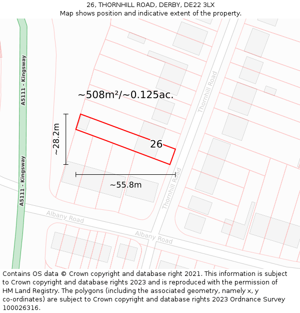 26, THORNHILL ROAD, DERBY, DE22 3LX: Plot and title map
