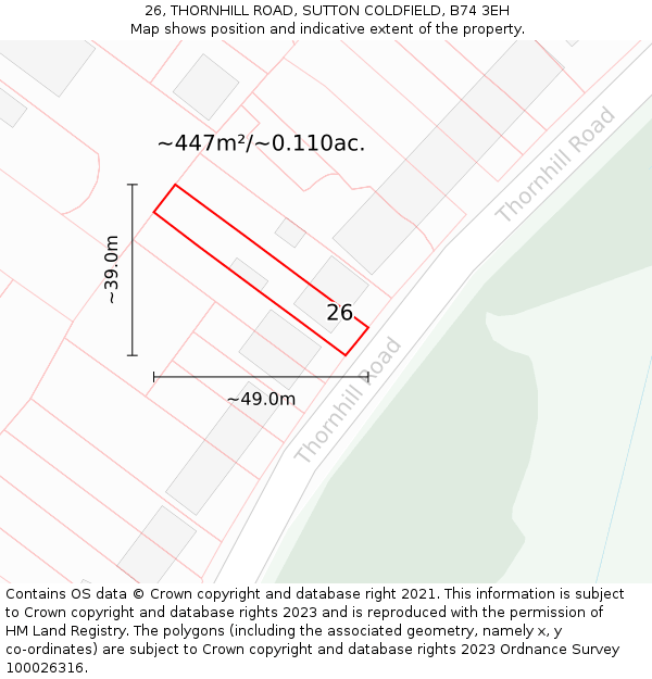 26, THORNHILL ROAD, SUTTON COLDFIELD, B74 3EH: Plot and title map