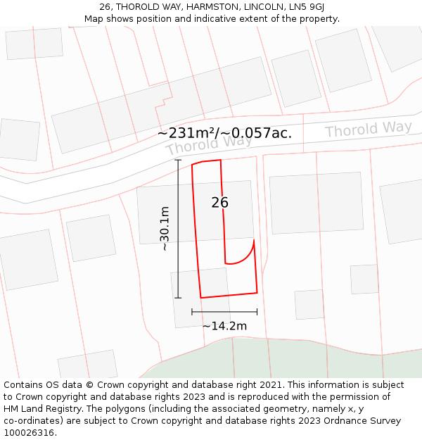 26, THOROLD WAY, HARMSTON, LINCOLN, LN5 9GJ: Plot and title map