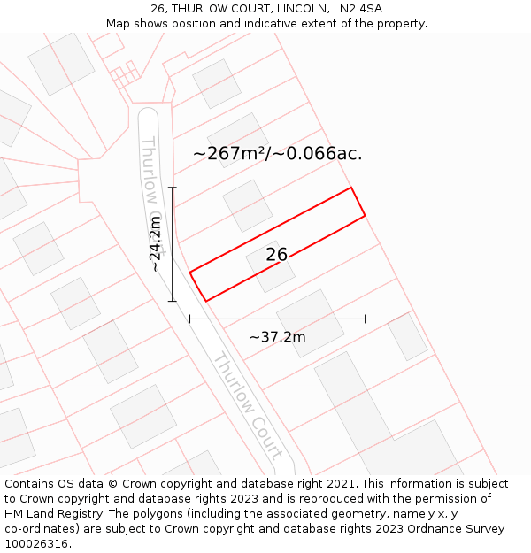 26, THURLOW COURT, LINCOLN, LN2 4SA: Plot and title map