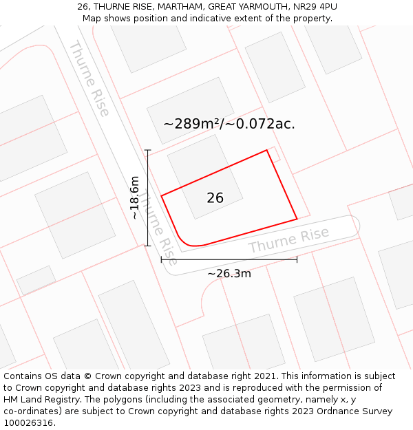 26, THURNE RISE, MARTHAM, GREAT YARMOUTH, NR29 4PU: Plot and title map