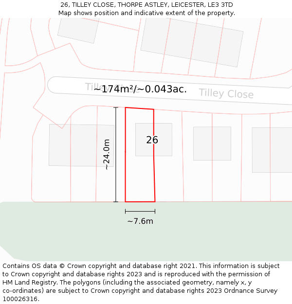 26, TILLEY CLOSE, THORPE ASTLEY, LEICESTER, LE3 3TD: Plot and title map