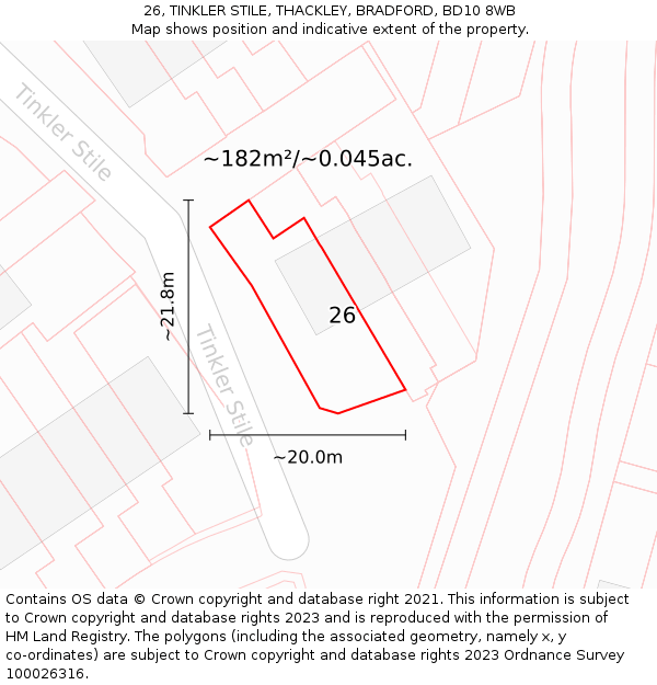 26, TINKLER STILE, THACKLEY, BRADFORD, BD10 8WB: Plot and title map