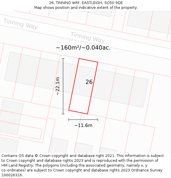 26, TINNING WAY, EASTLEIGH, SO50 9QE: Plot and title map