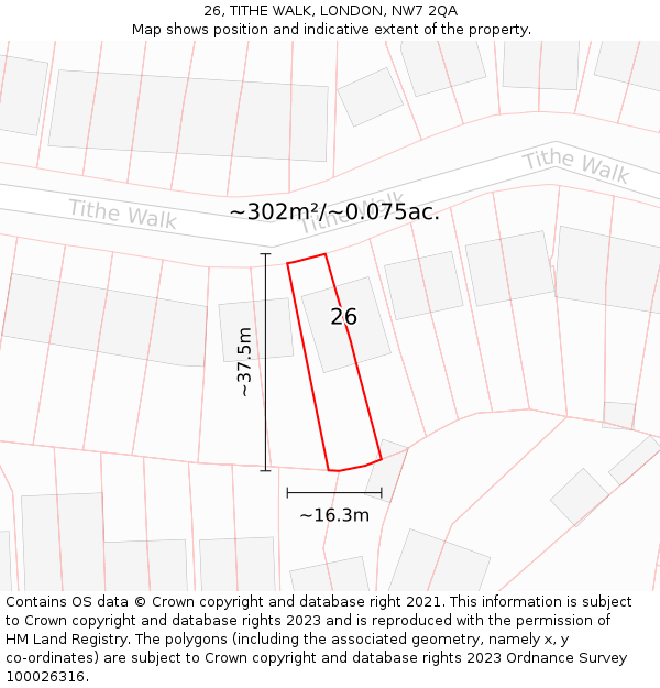 26, TITHE WALK, LONDON, NW7 2QA: Plot and title map