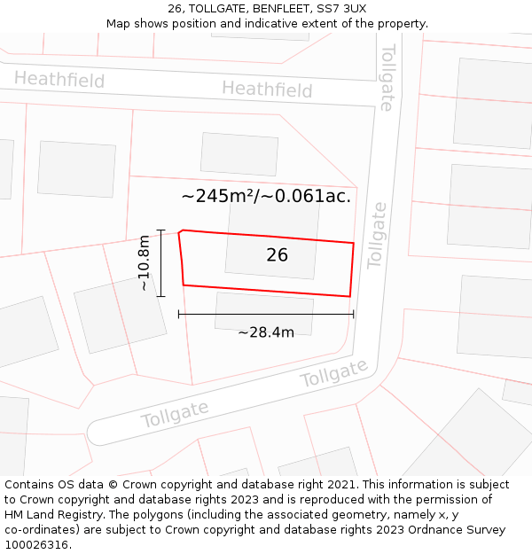 26, TOLLGATE, BENFLEET, SS7 3UX: Plot and title map