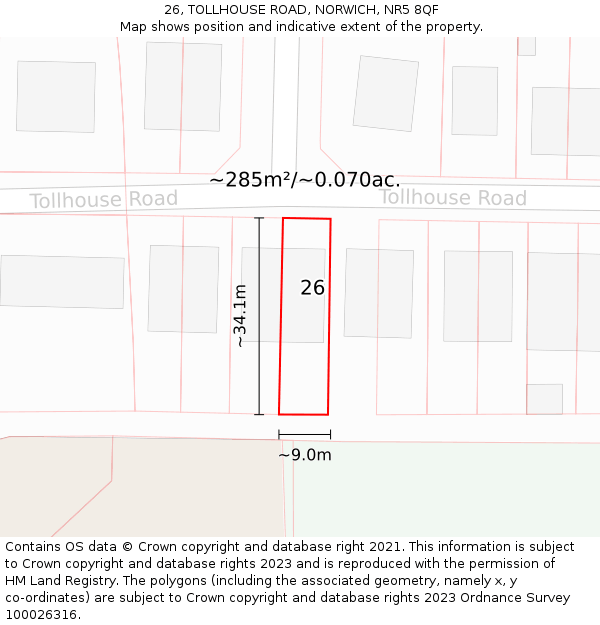 26, TOLLHOUSE ROAD, NORWICH, NR5 8QF: Plot and title map