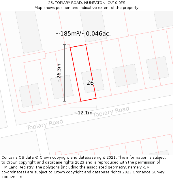 26, TOPIARY ROAD, NUNEATON, CV10 0FS: Plot and title map