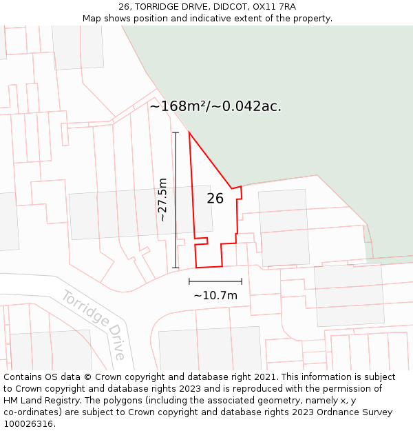 26, TORRIDGE DRIVE, DIDCOT, OX11 7RA: Plot and title map