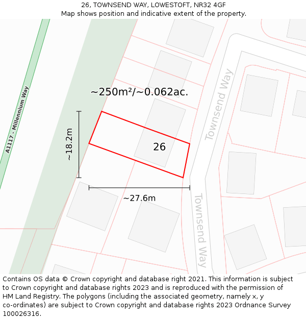 26, TOWNSEND WAY, LOWESTOFT, NR32 4GF: Plot and title map