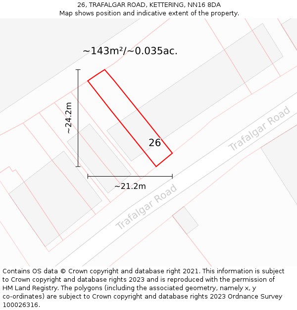 26, TRAFALGAR ROAD, KETTERING, NN16 8DA: Plot and title map