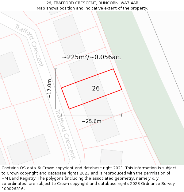 26, TRAFFORD CRESCENT, RUNCORN, WA7 4AR: Plot and title map