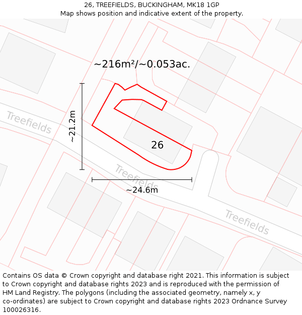 26, TREEFIELDS, BUCKINGHAM, MK18 1GP: Plot and title map