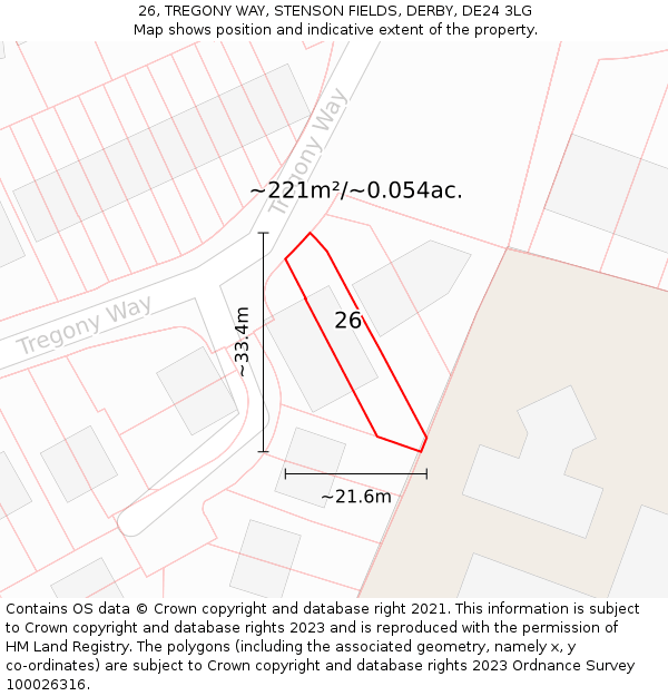 26, TREGONY WAY, STENSON FIELDS, DERBY, DE24 3LG: Plot and title map