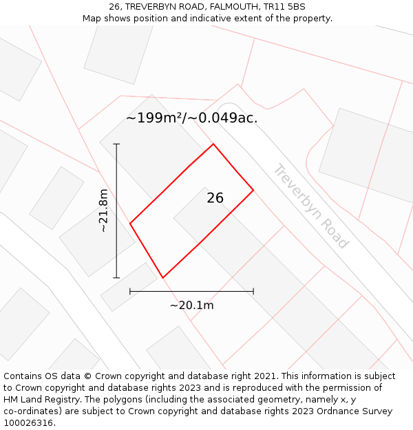 26, TREVERBYN ROAD, FALMOUTH, TR11 5BS: Plot and title map