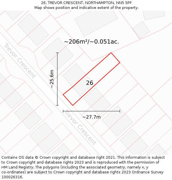 26, TREVOR CRESCENT, NORTHAMPTON, NN5 5PF: Plot and title map